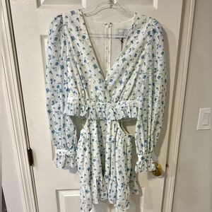 Floral Mini Dress with Blue Accents